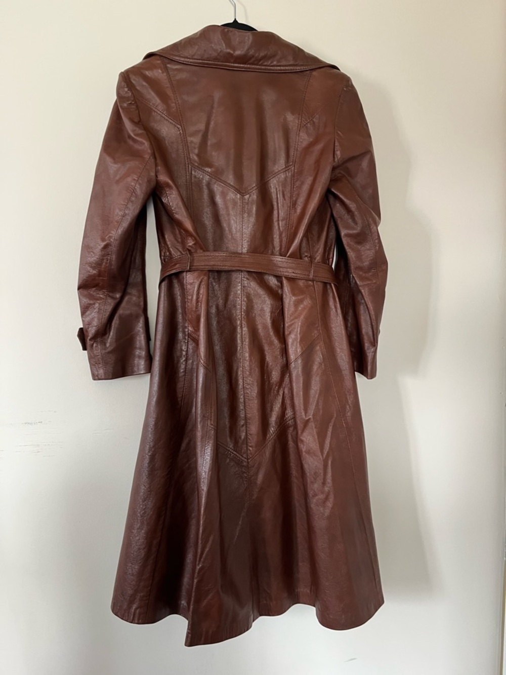 Vintage Genuine Leather Brown Belted Trench Coat 16 Equestrian Quiet Luxury - Picture 5 of 7